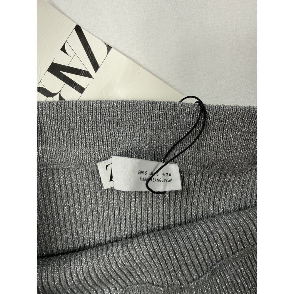 NWT Zara Silver Knit Metallic Thread Sleeveless Top & Midi Skirt Set Sz S - Picture 3 of 11